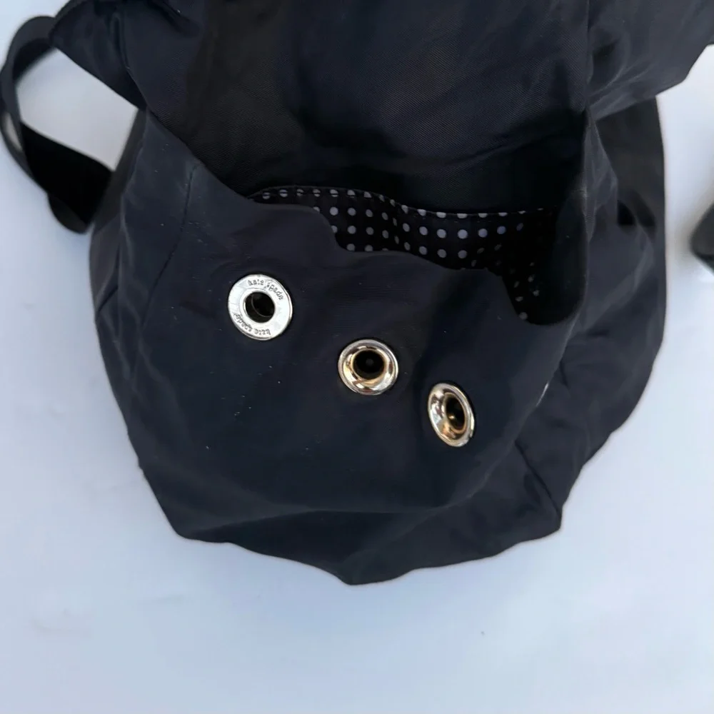 Kate Spade Black Nylon Diaper Baby Bag With Polka Dot Lining And Changing Pad